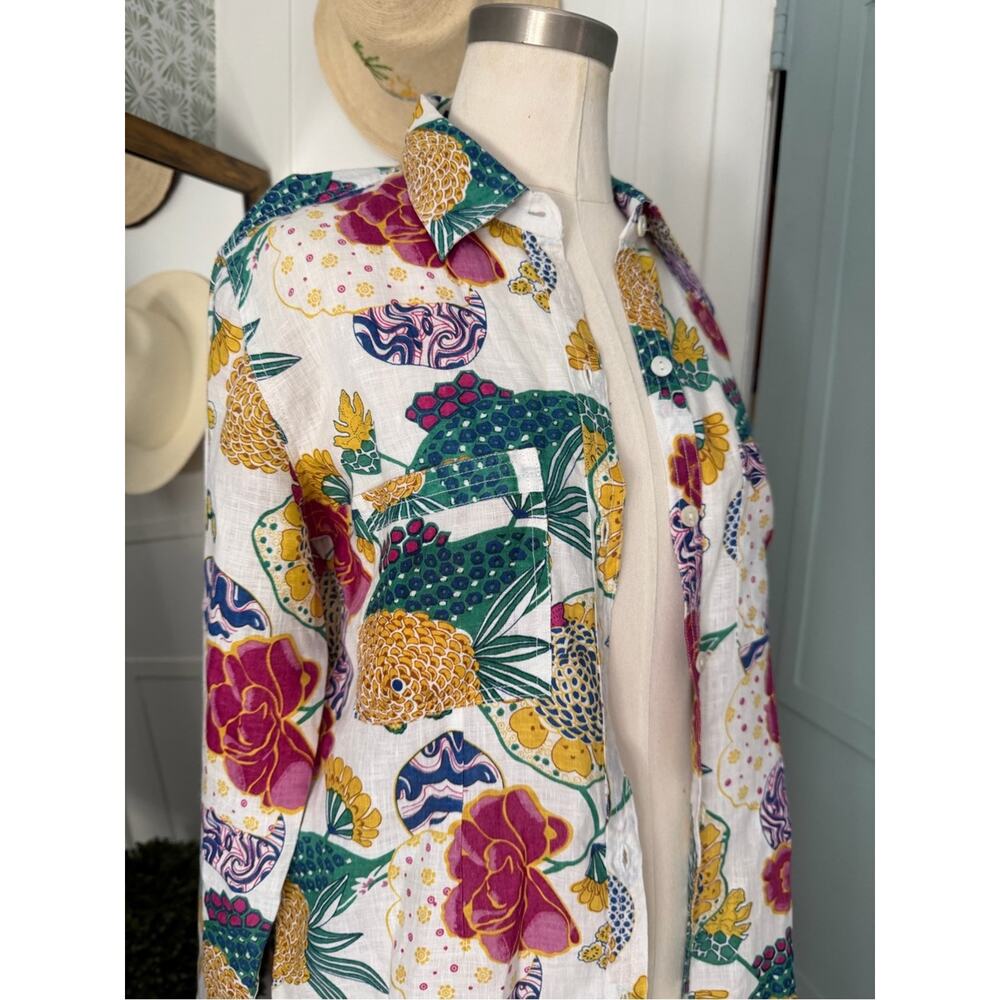 Roller Rabbit 100% Linen Cheri Floral Shirt Dress Button Front Tunic XS Roberta - Picture 4 of 5